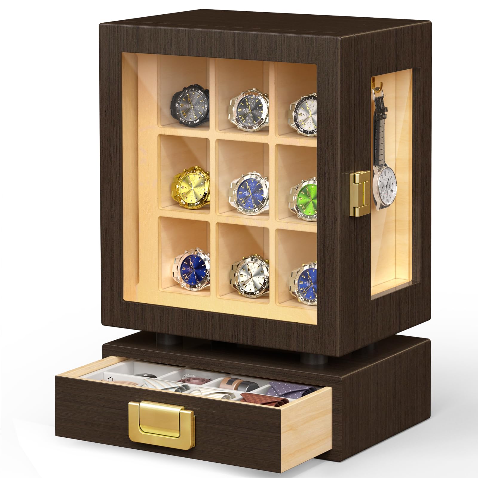 Watches & Jewelry Tsukiu - 맞춤형 직사각형 나무 시계 보관함, 통원목