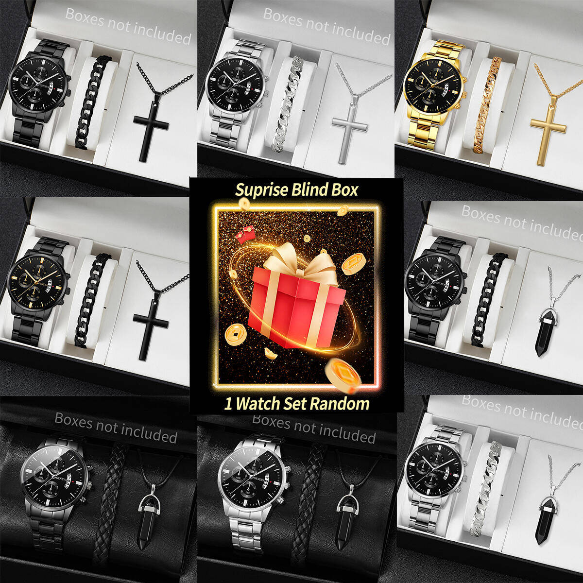 Jewelry Box With Watches - 서프라이즈 미스터리 시계 블라인드 박스-3개/세트 패션