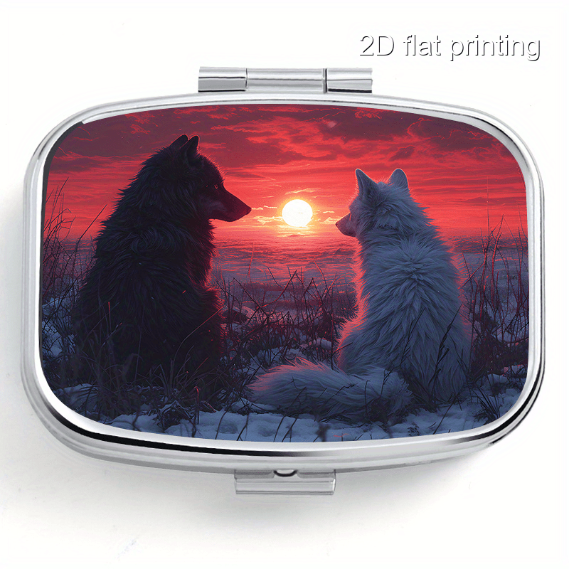 단일 포장, 평평한 늑대 무늬 휴대용 약통 - 2칸 약 - Wolf Jewelry & Watches Tampa Reviews 리뷰 및 가격