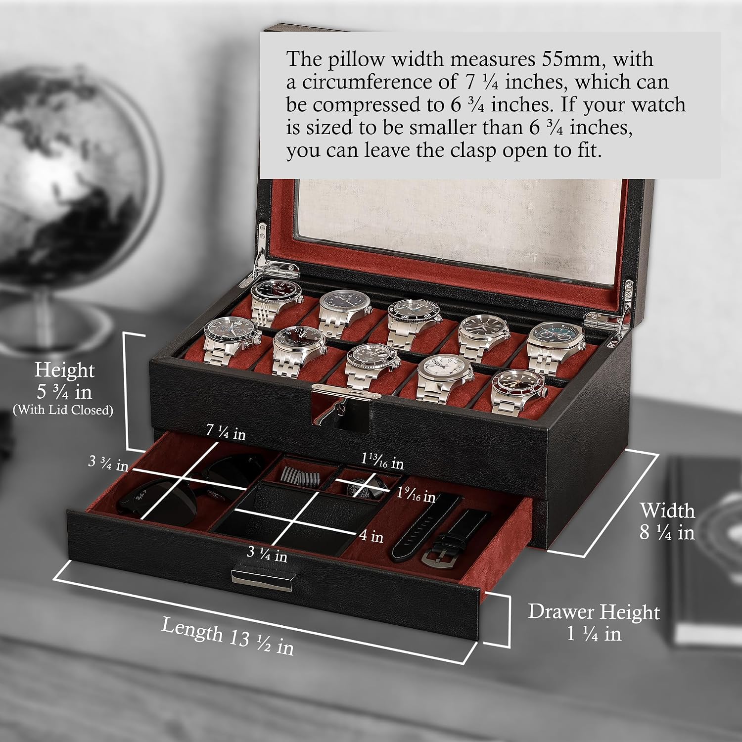 가죽 소재의 10슬롯 시계 보관함, 수납 서랍 포함,  - Jewelry Watches Luxury 리뷰 및 가격