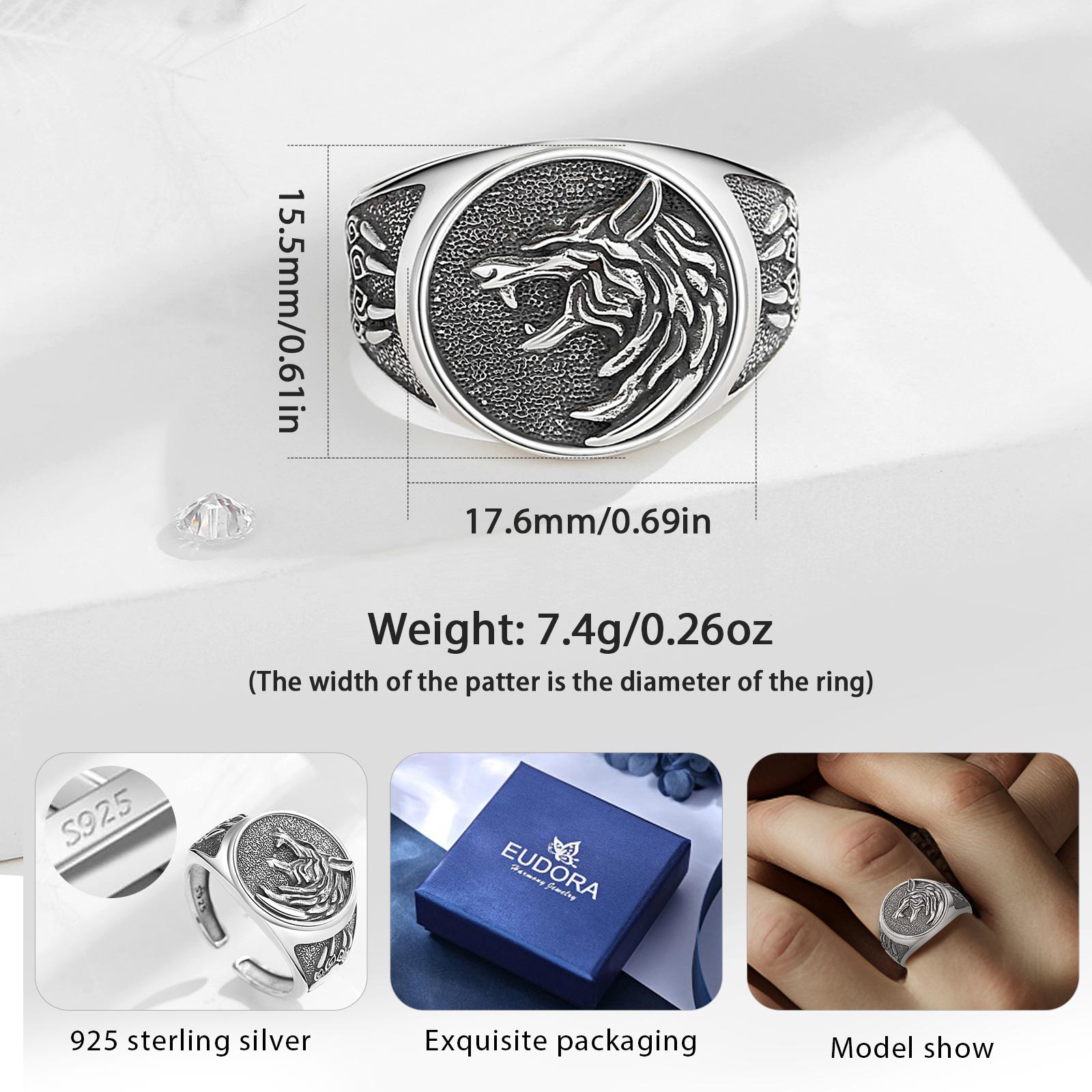 유도라 925 스털링 실버 바이킹 늑대 조정 가능한 반 - Wolf Jewelry & Watches Tampa Reviews 리뷰 및 가격