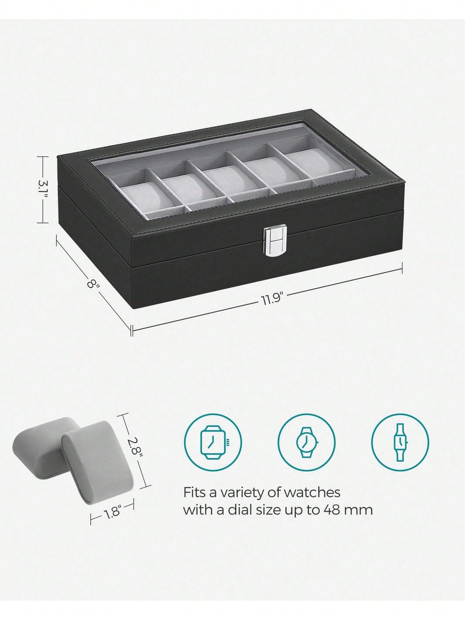 유리 뚜껑과 서랍이 있는 12슬롯 잠금식 시계 상자,  - Jewelry Box With Watches 리뷰 및 가격
