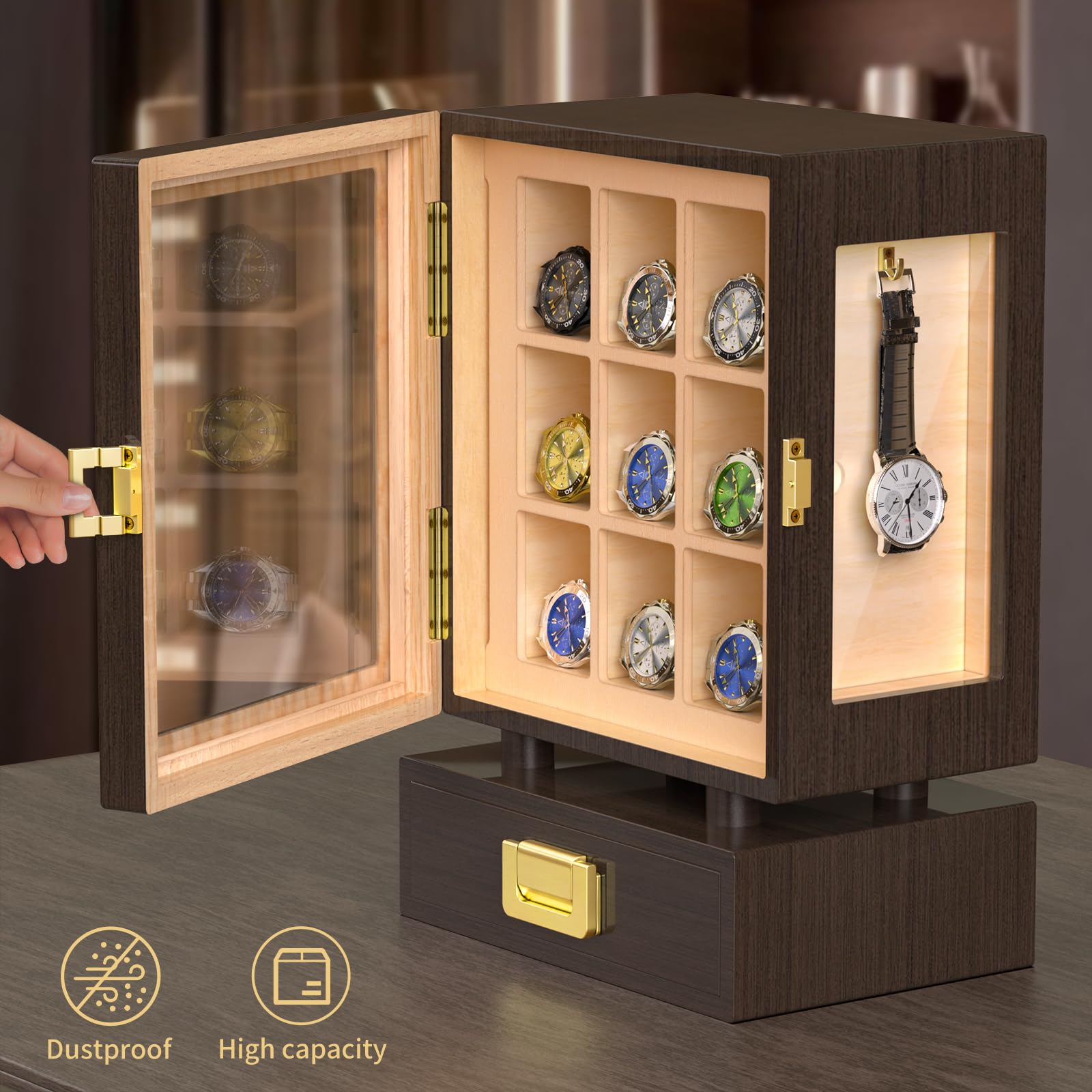 맞춤형 직사각형 나무 시계 보관함, 통원목 월넛 디스플 - Watches & Jewelry Tsukiu 리뷰 및 가격