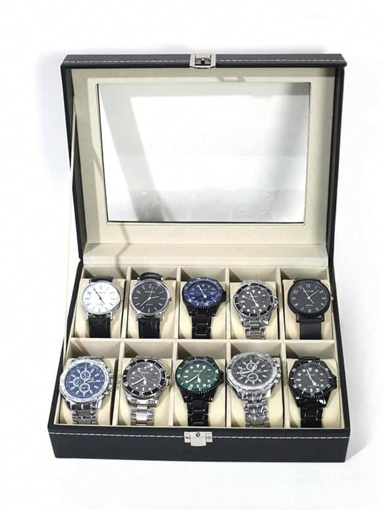 잠금장치가 있는 가죽 시계 상자, 대용량 시계 진열 케 - Jewelry Box With Watches 리뷰 및 가격