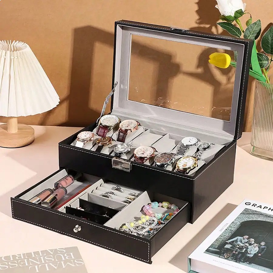 12슬롯 시계 보관함(서랍 포함), 고급 가죽 시계 보 - Jewelry Box With Watches 리뷰 및 가격