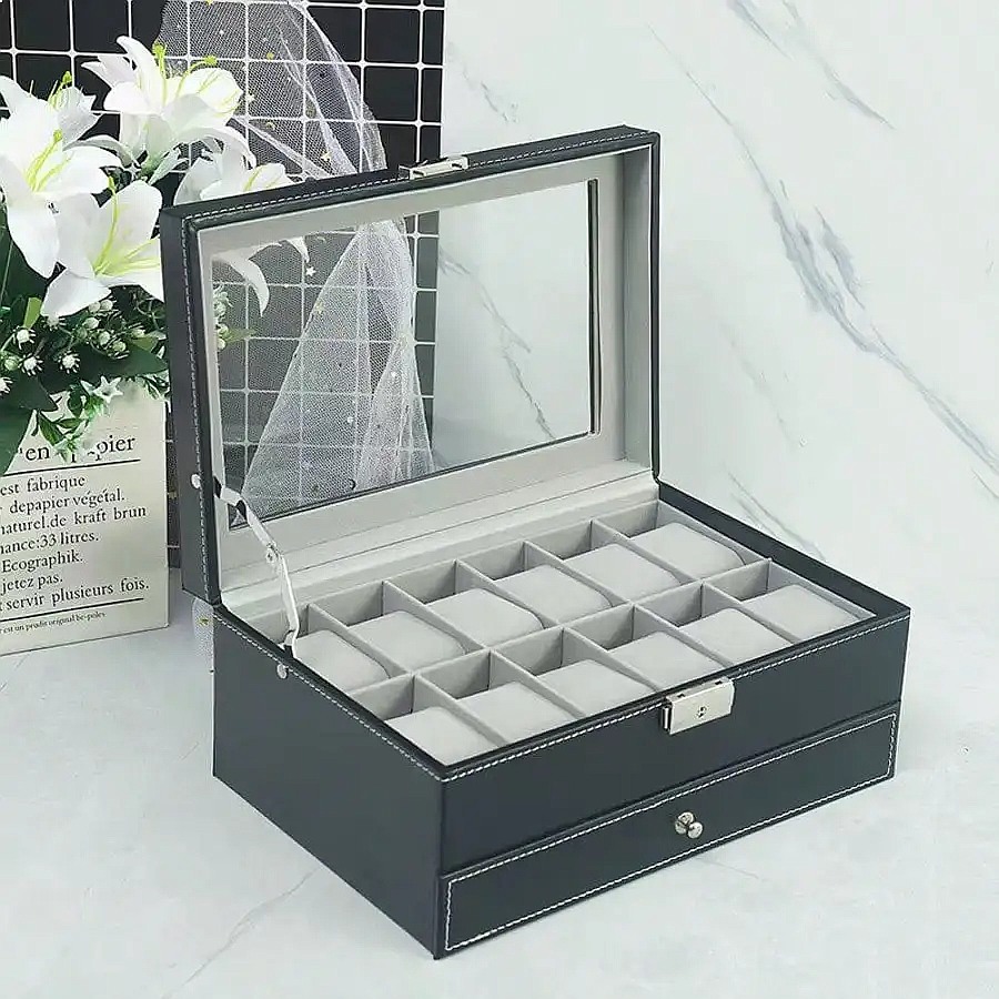 12슬롯 시계 보관함(서랍 포함), 고급 가죽 시계 보 - Jewelry Box With Watches 리뷰 및 가격