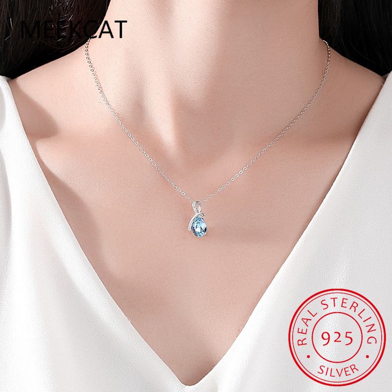배 모양 천연 블루 토파즈 925 스털링 실버 엔젤 티 - Crystal Choker Necklace 리뷰 및 가격